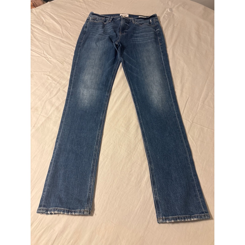 FRAME Straight Leg Jeans Womens 29 Blue Distressed Denim - Picture 1 of 14
